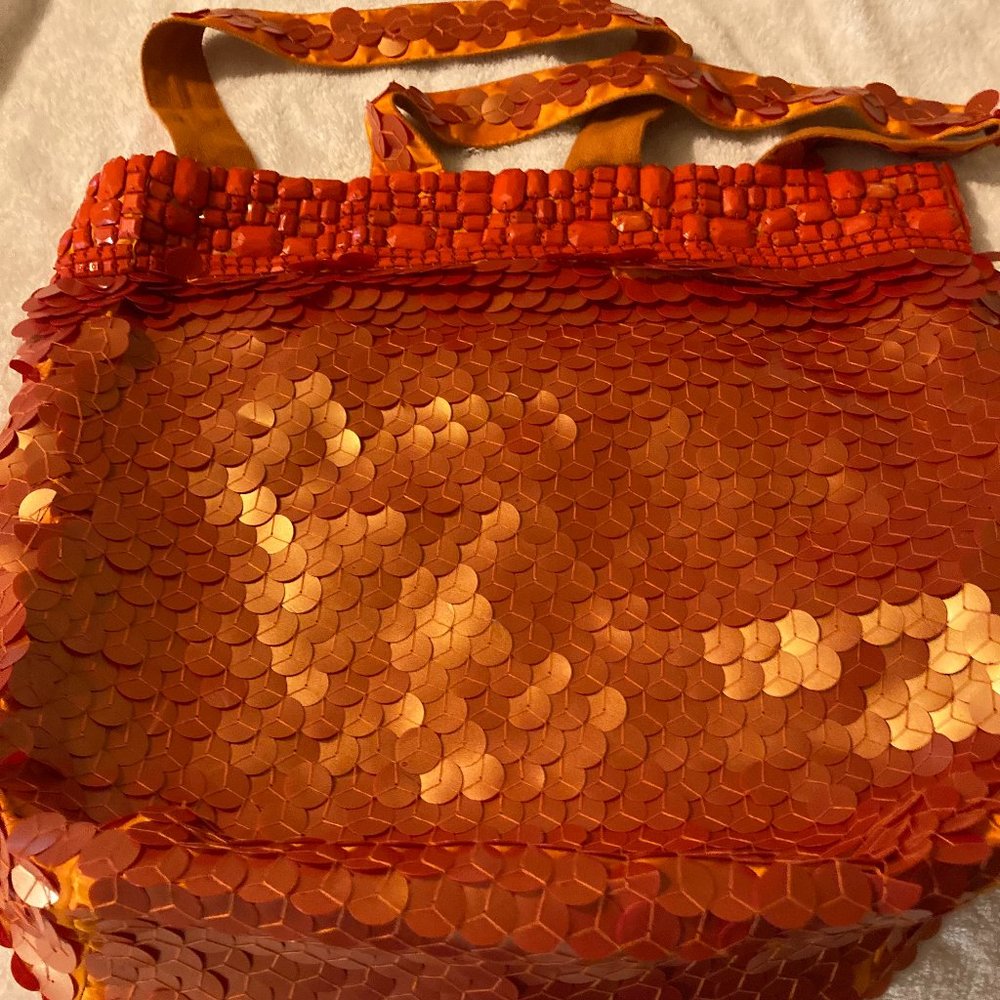 Sondra Roberts bright shiny orange tote bag